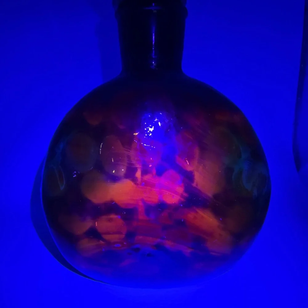 Vintage Amberina Glass Decanter Bottle Stopper Art Glass Handblown Rustic Optic‎